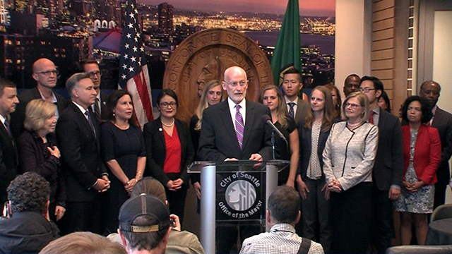 Councilmember Tim Burgess takes the Oath of Office for Mayor 9/18/17