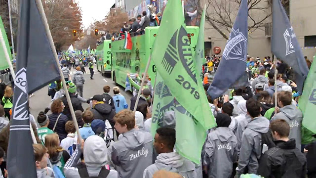 Celebrating the Seattle Sounders MLS Championship victory